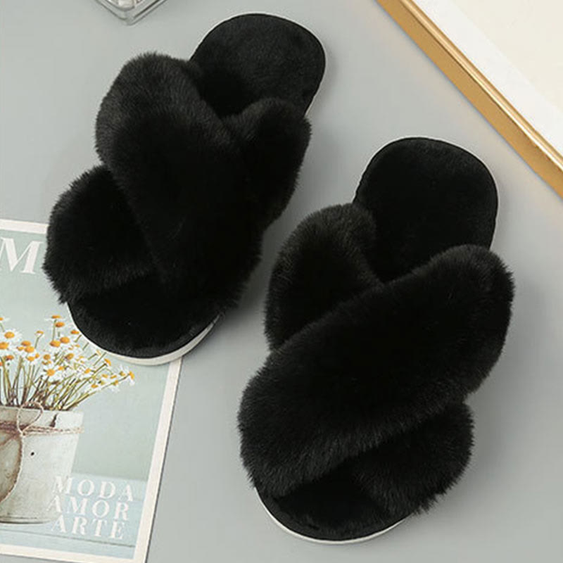 Plus Size Plush Cross Strap Slippers - image 5