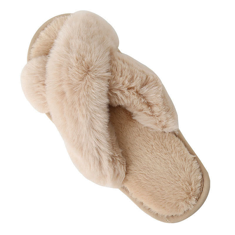 Plus Size Plush Cross Strap Slippers - Camel - EU42-43(US11-12) - image 14