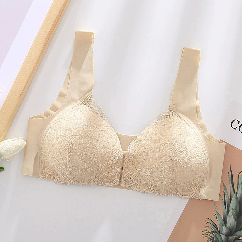 Front Closure Lace Wireless Bras - Nude - 5XL - image 13