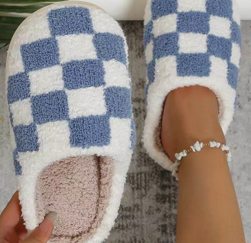 Plus Size Checkerboard Slippers - Blue - EU 44-45(US 10-11) - image 1