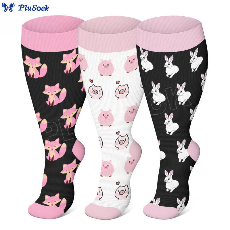 Plus Size Cute Fox Pig Compression Socks - image 0