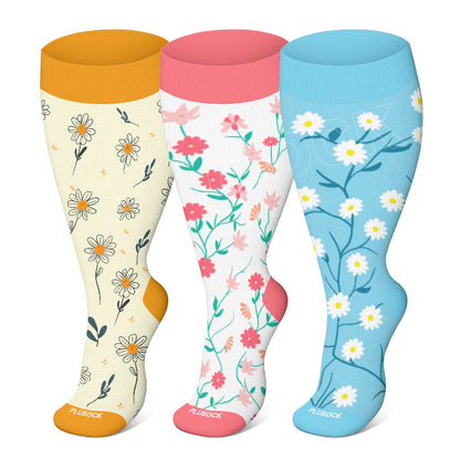 Plusock Plus Size Spring Flowers Compression Socks - image 0