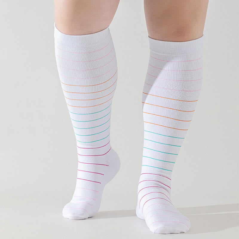 Plus Size Colorful Pinstripes Compression Socks(3 Pairs) - image 2