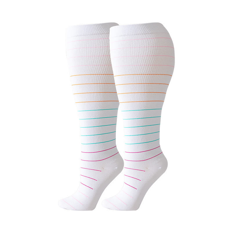 Plus Size Colorful Pinstripes Compression Socks(3 Pairs) - image 8