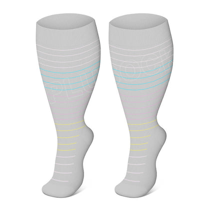 Plus Size Colorful Pinstripes Compression Socks(3 Pairs) - Light Gray - 4XL - image 12