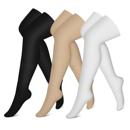 Black White Nude Thigh High Compression Socks(3 Pairs) - Multicolor - S/M - image 0