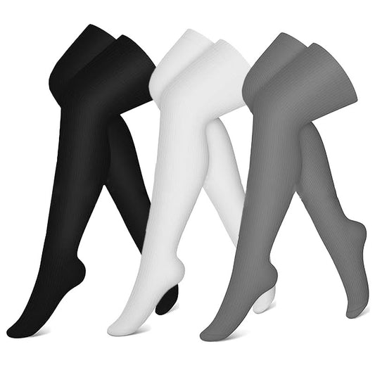Black White Grey Thigh High Compression Socks(3 Pairs)