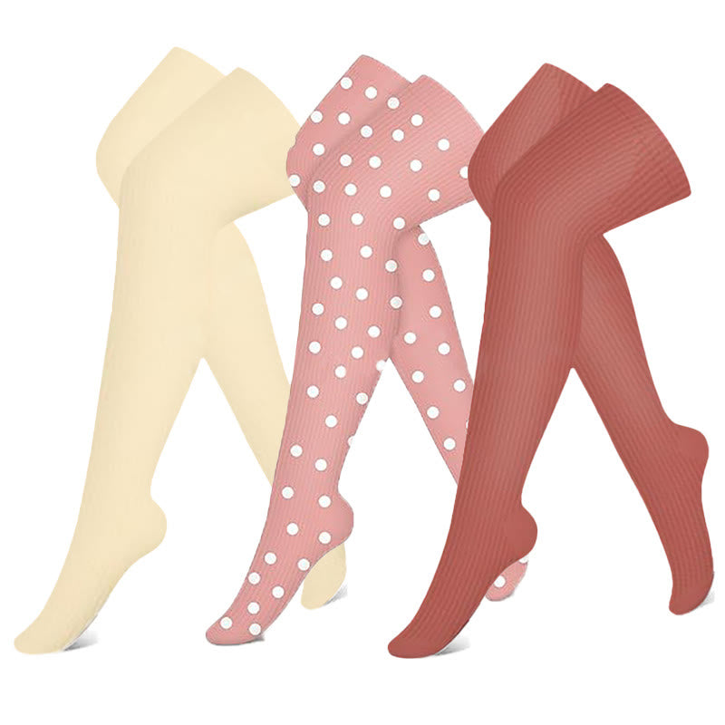 Pink Orange Beige Thigh High Compression Socks(3 Pairs) - Multicolor - S/M - image 0