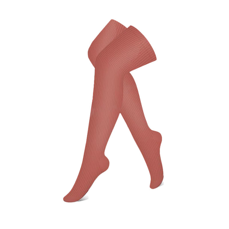 Pink Orange Beige Thigh High Compression Socks(3 Pairs) - Orange - S/M - image 6