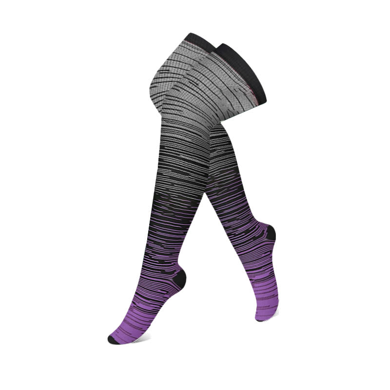 Gradient Thigh High Compression Socks(3 Pairs) - Grey - S/M - image 4