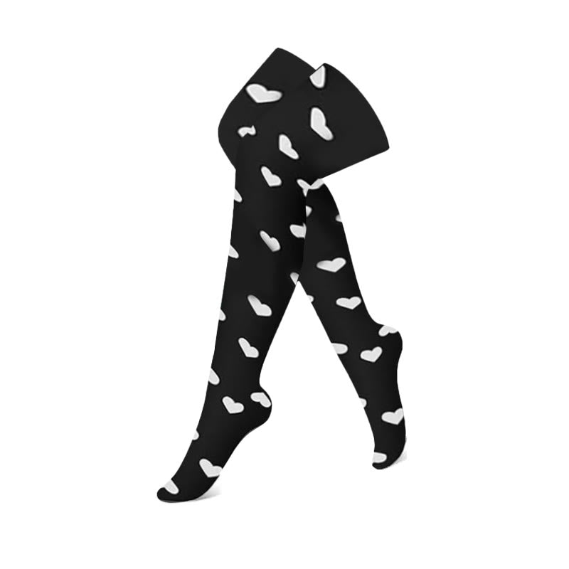 Black Pink Colorblock Thigh High Compression Socks(3 Pairs) - Heart - S/M - image 5