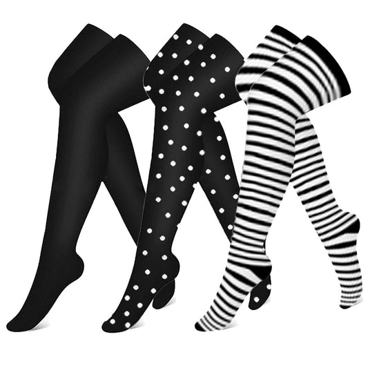 Classic Black Thigh High Compression Socks(3 Pairs) - Multicolor - S/M - image 0