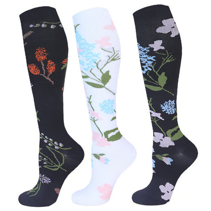 Flower Pattern Compression Socks(3 Pairs) - image 0