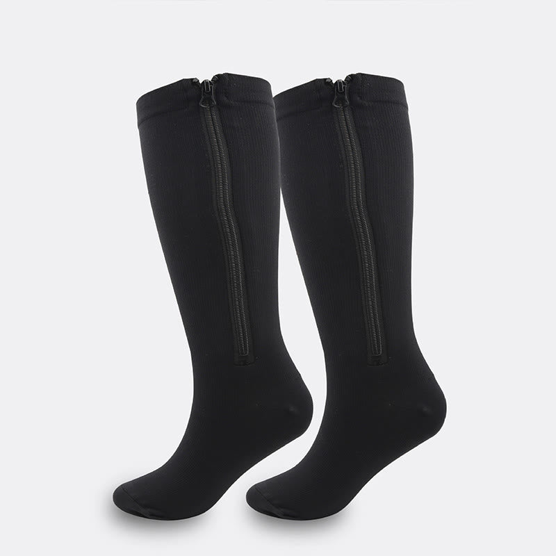 Plus Size Zipper Compression Socks(2 Pairs) - Black - 4XL - image 7