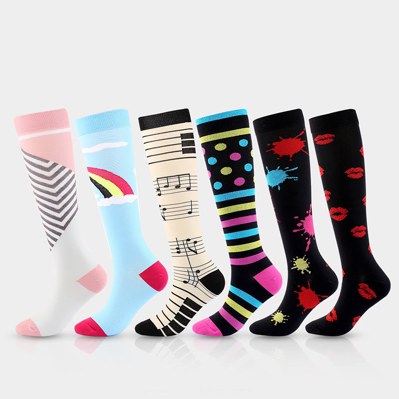 Plus Size Various Patterns Compression Socks(6 Pairs) - Multicolor - S/M - image 0