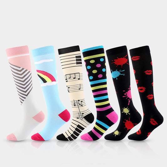 Plus Size Various Patterns Compression Socks(6 Pairs) - Multicolor - S/M - image 0