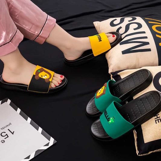 Plus Size Asymmetric Pattern Slides(2 Pairs) - Black+Yellow - XL - image 0