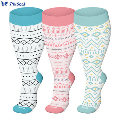 Plus Size Argyle Bohemian Style Compression Socks(3 Pairs)