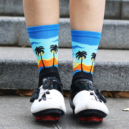 Plus Size Coconut Tree Quarter Compression Socks(4 Pairs)