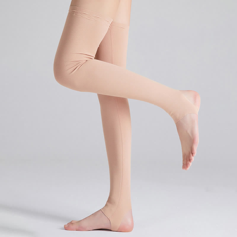 Modal Breathable Thigh High Compression Sleeve Socks - Nude - XL - image 3