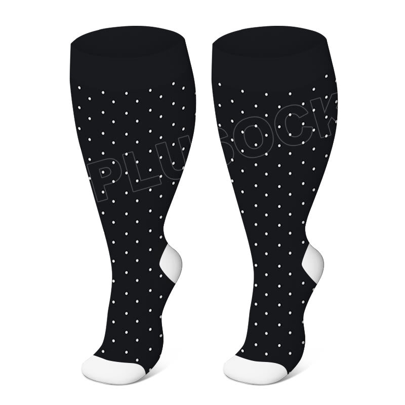 Plusock Plus Size Solid Color Elastic Compression Socks - Black Dots - 4XL - image 1