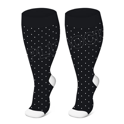 Plusock Plus Size Solid Color Elastic Compression Socks - Black Dots - 4XL - image 1
