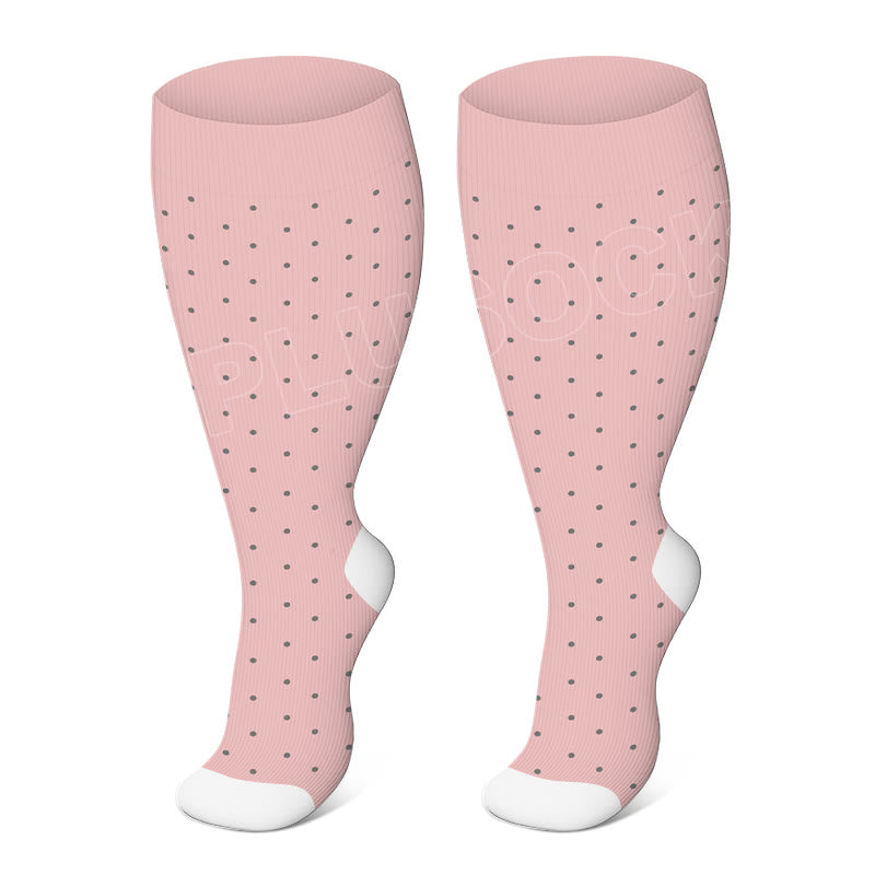 Plusock Plus Size Solid Color Elastic Compression Socks - Pink Dots - 4XL - image 3