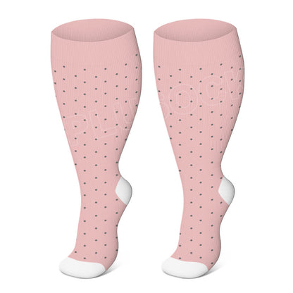 Plusock Plus Size Solid Color Elastic Compression Socks - Pink Dots - 4XL - image 3
