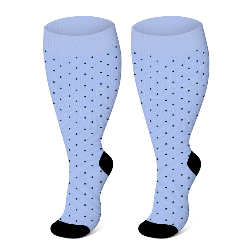 Plusock Plus Size Solid Color Elastic Compression Socks - Blue Dots - 4XL - image 2
