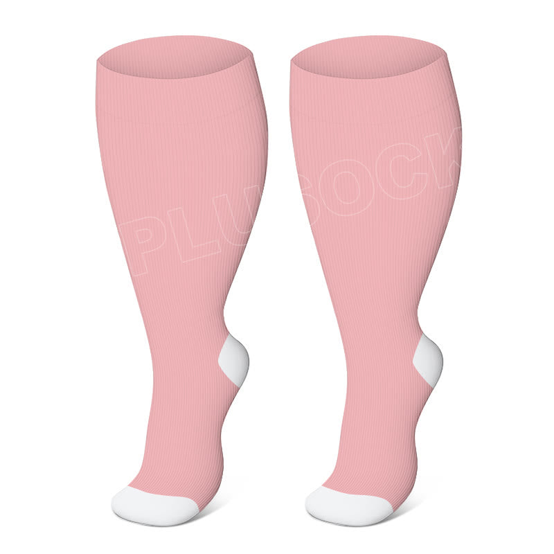 Plusock Plus Size Solid Color Elastic Compression Socks - Pink - 4XL - image 9