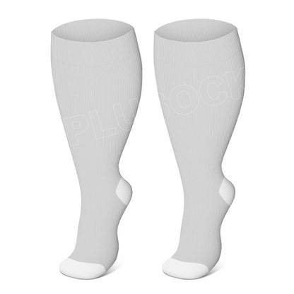 Plus Size Solid Color Elastic Compression Socks - Grey - 4XL - image 7