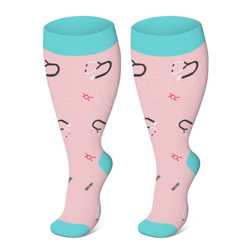 Plusock Plus Size Color Pattern Compression Socks - Pink - 4XL - image 9
