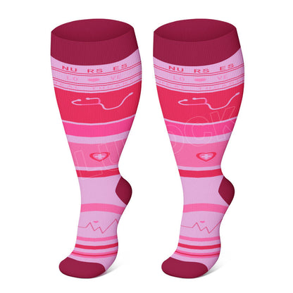 Plusock Plus Size Black Pink Compression Socks - Dark Pink - 4XL - image 2