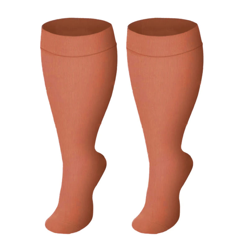 Plus Size Black Pink Compression Socks - Orange - 4XL - image 3