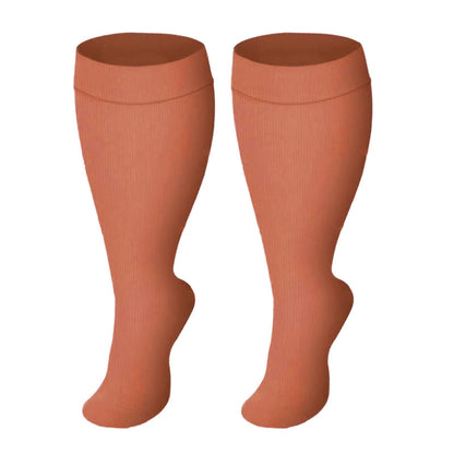 Plus Size Black Pink Compression Socks - Orange - 4XL - image 3