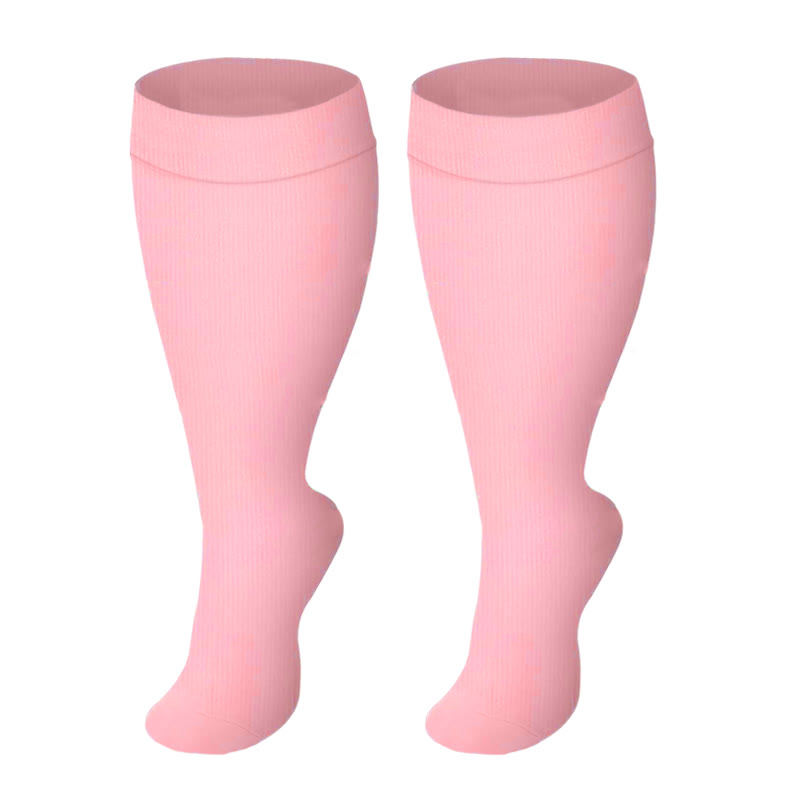 Plus Size Solid Color Compression Socks - Pink - 4XL - image 9