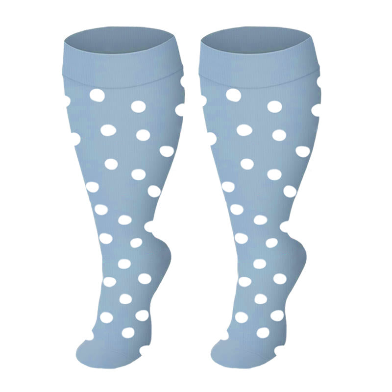 Plus Size Solid Color Compression Socks - Blue Dots - 4XL - image 2