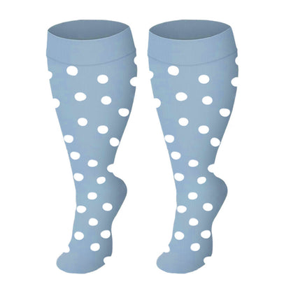 Plus Size Solid Color Compression Socks - Blue Dots - 4XL - image 2