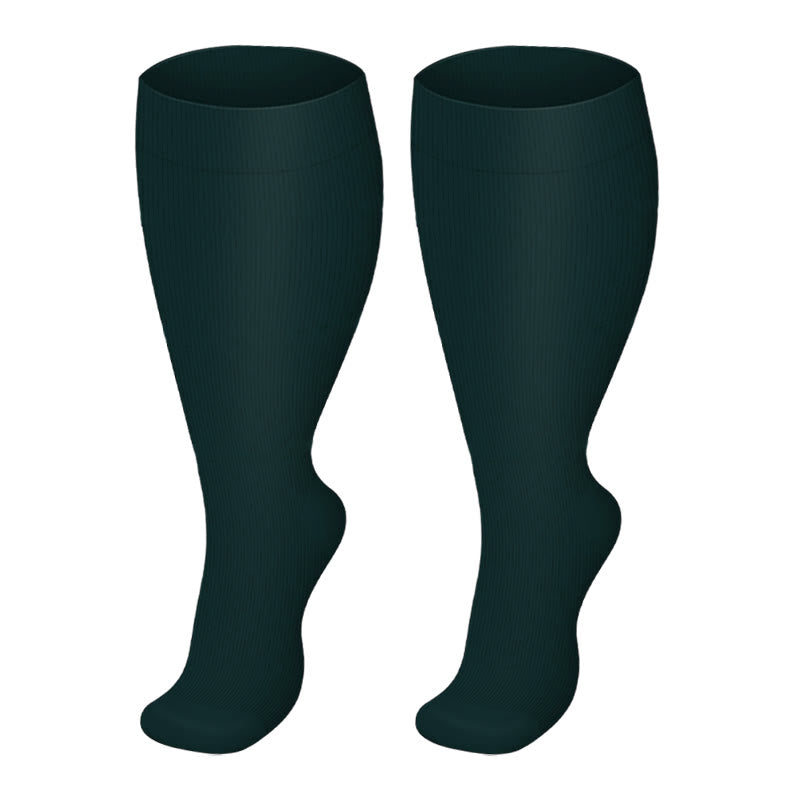 Plus Size Solid Color Compression Socks - Dark Green - 4XL - image 5
