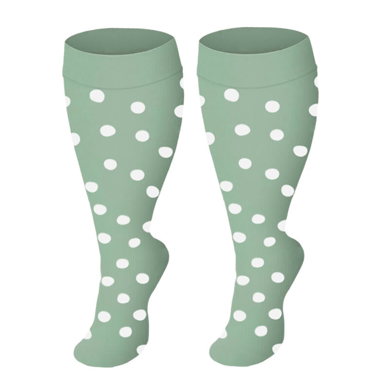 Plusock Plus Size Solid Color Compression Socks - Green Dots - 4XL - image 3