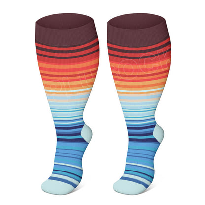 Plusock Plus Size Color Pattern Compression Socks - Orange - 4XL - image 12