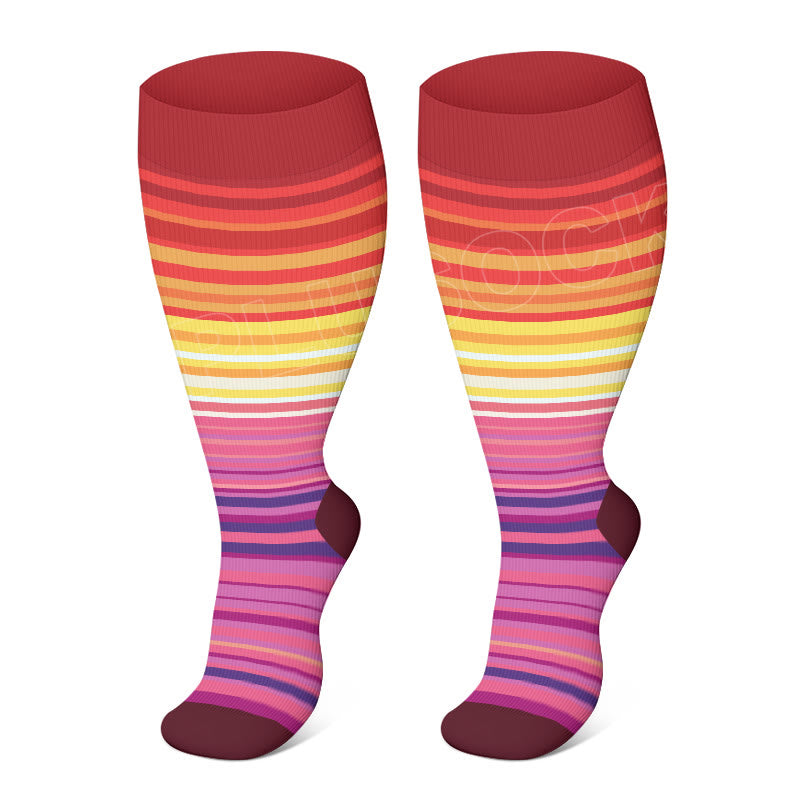 Plus Size Color Pattern Compression Socks - Red - 4XL - image 4