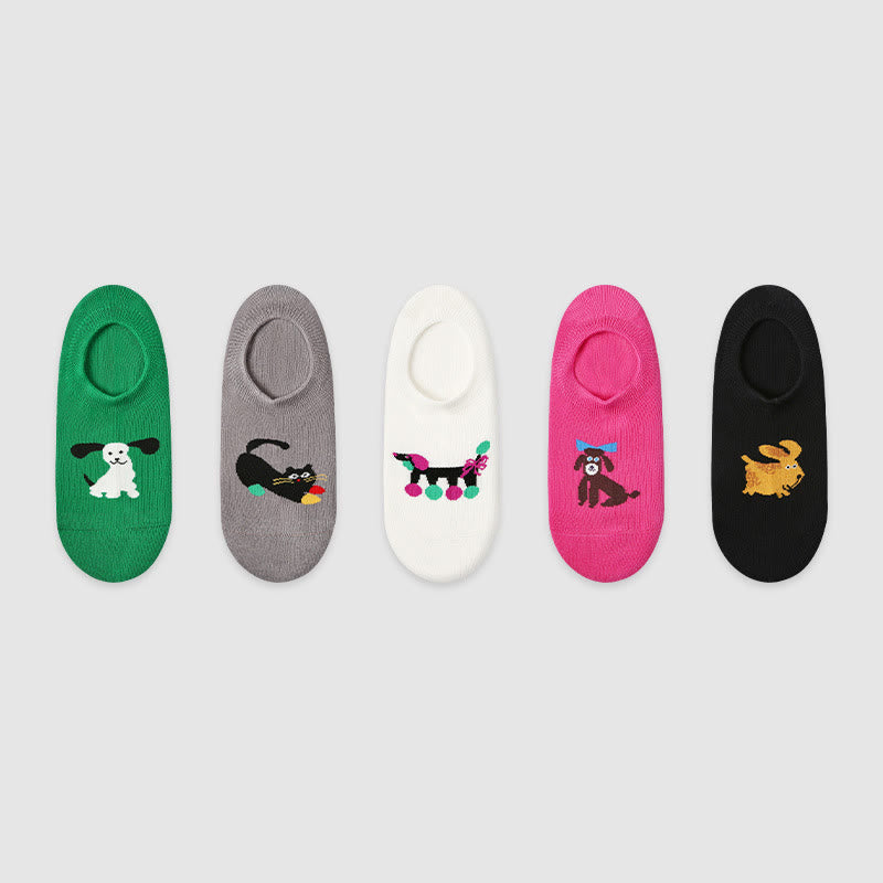 Plus Size Colorful Cat Dog No Show Socks(5 Pairs) - Multicolor - EU37-40(US4-7) - image 11