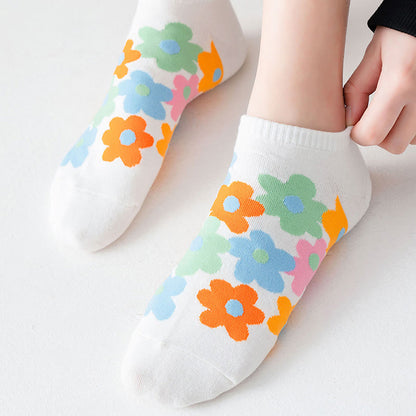 Plus Size Colored Flowers No Show Socks(5 Pairs) - image 6