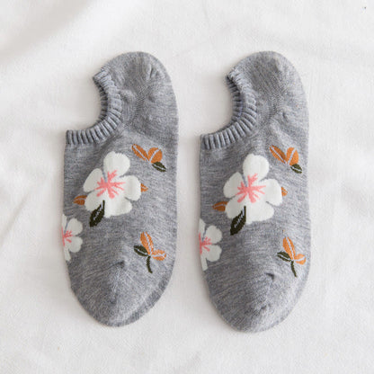 Plus Size Soft Flowers No Show Socks(10 Pairs) - Grey - EU37-40(US4-7) - image 8