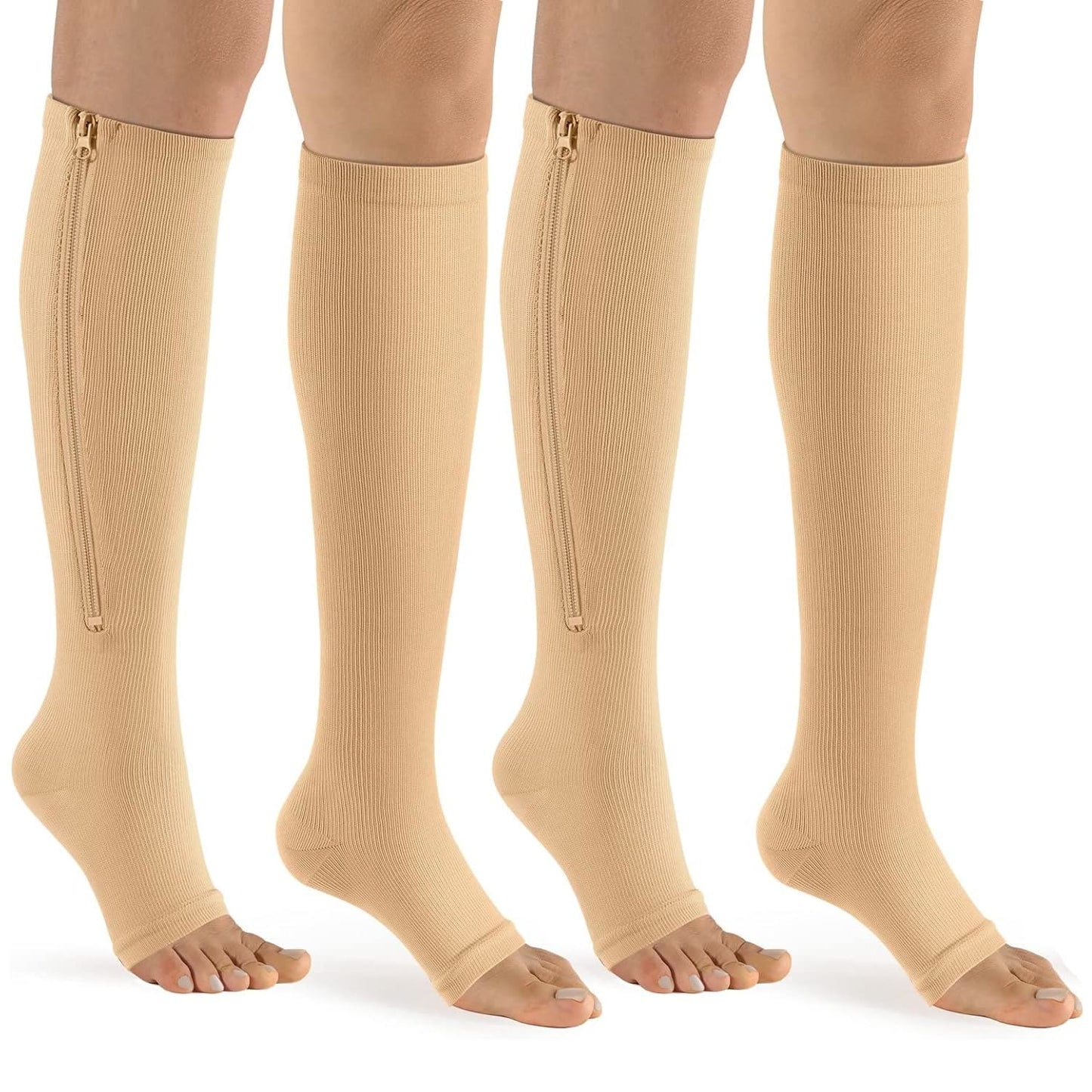 Plus Size Zipper Open Toe Compression Socks(2 Pairs) - image 4