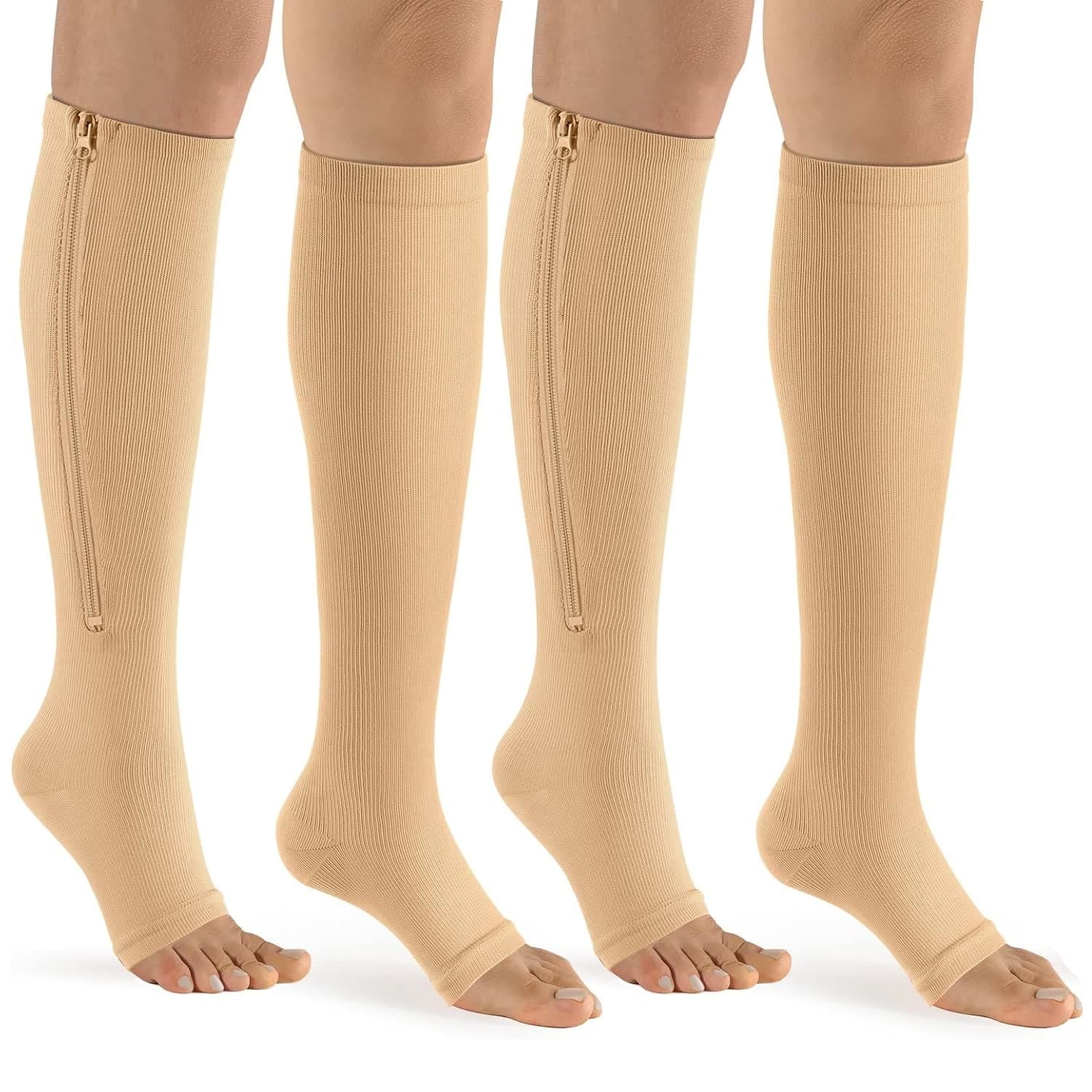Plus Size Zipper Open Toe Compression Socks(2 Pairs) - image 4