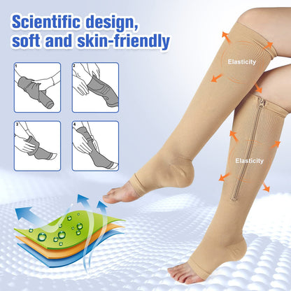 Plus Size Zipper Open Toe Compression Socks(2 Pairs) - image 1