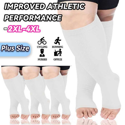 Plus Size Solid Color Open Toe Compression Socks