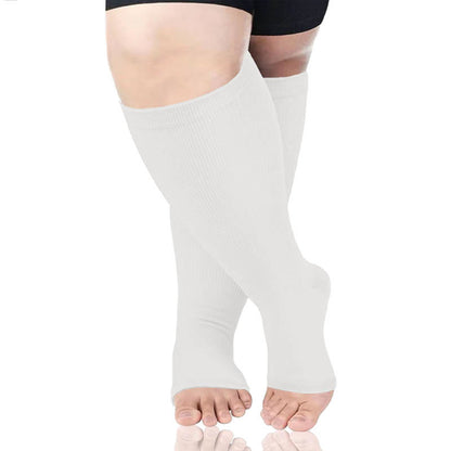 Plus Size Solid Color Open Toe Compression Socks - White - 4XL - image 4